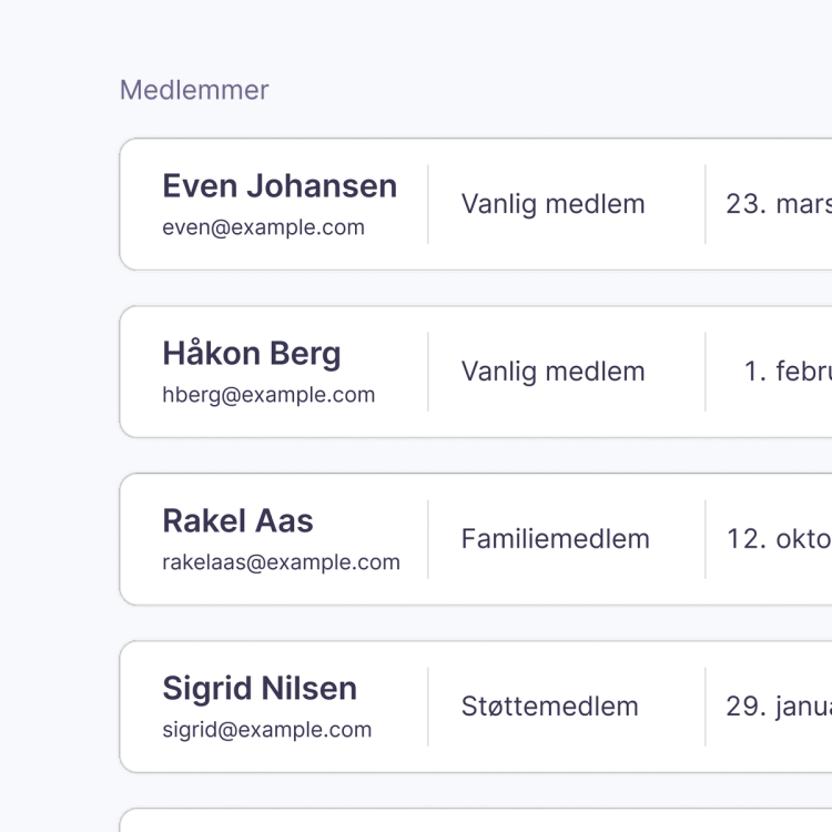 Liste over medlemmer i Bård styreportal medlemsregister