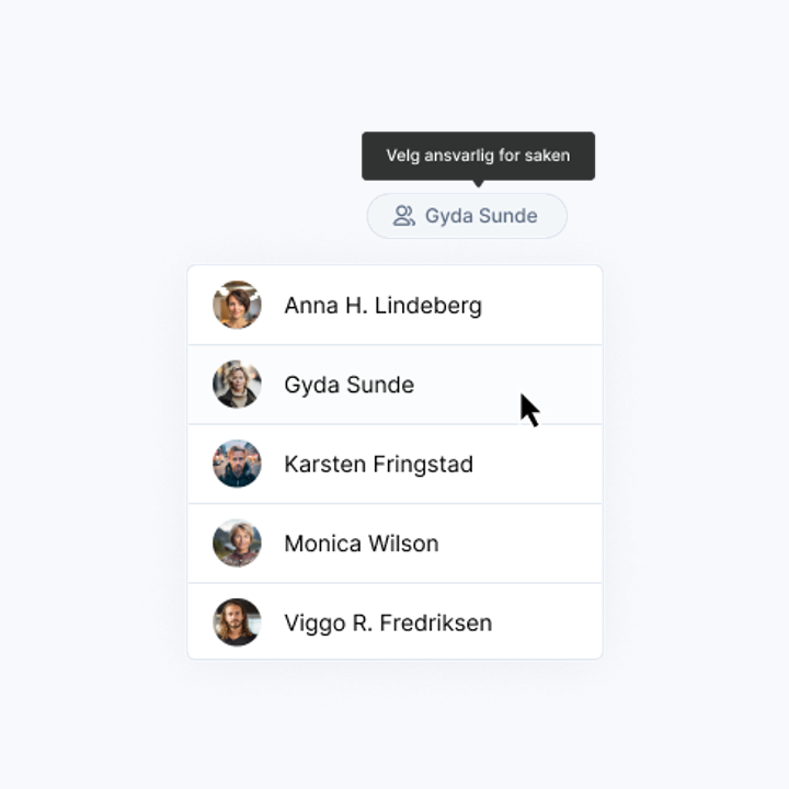 Velg ansvarlig for sak