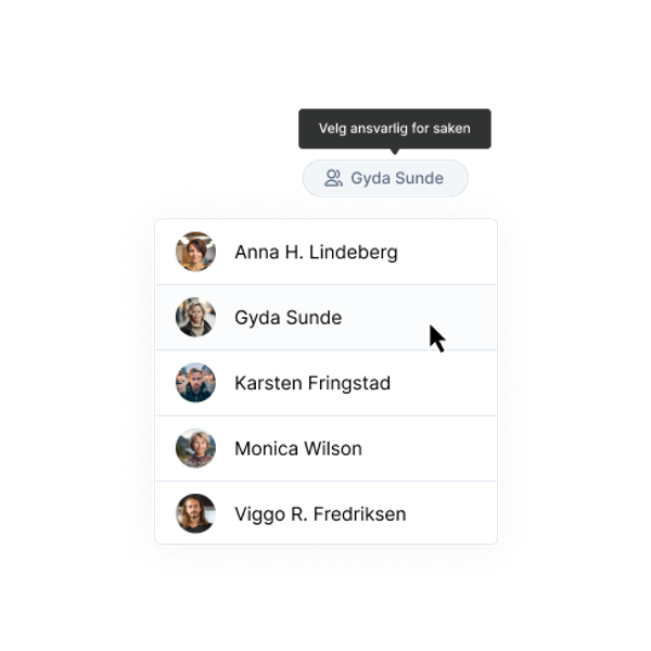 Velg ansvarlig for sak