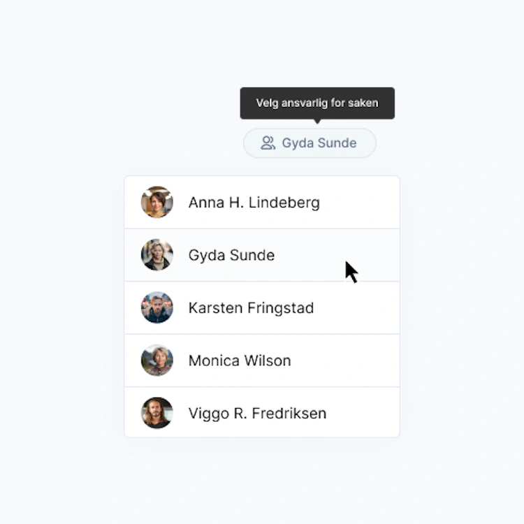 Velg ansvarlig for sak