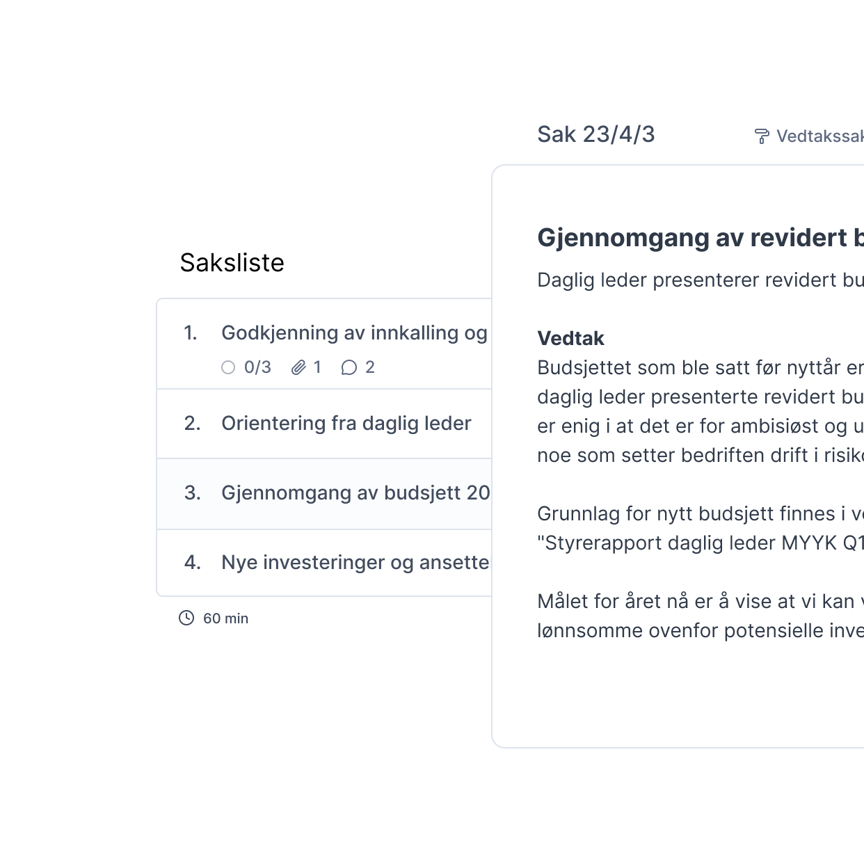 Sak og saksliste i Bård grafikk