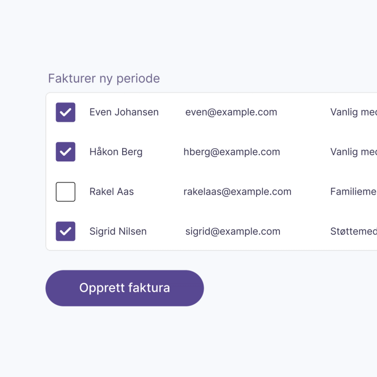 Fakturering via medlemsregisteret i Bård